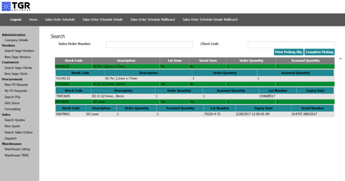 TGRS Software Sales Order Module - Sage Evolution Integration